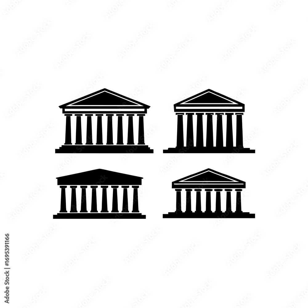 Naklejka premium 4 different parthenon silhouette vector icons set