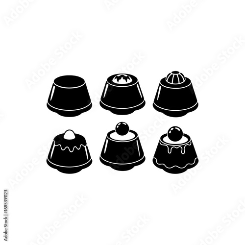 6 different panna cotta cup silhouette vector icon