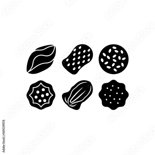 6 different peanut brittle silhouette vector icons