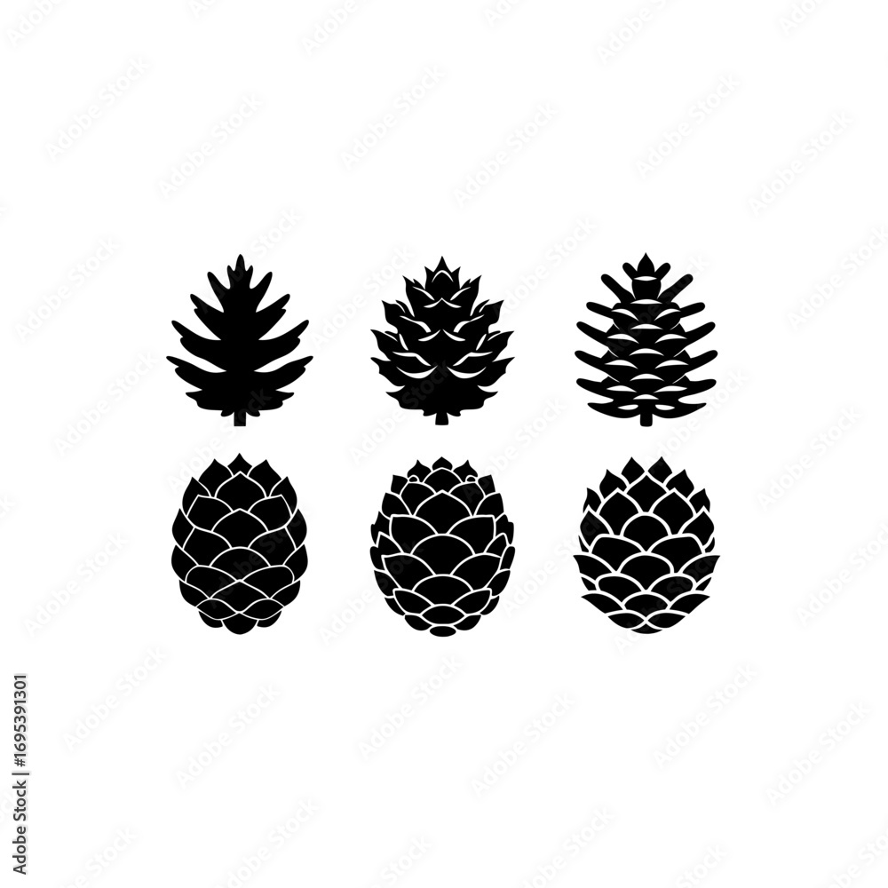 Fototapeta premium 6 different pine cone ornament silhouette vector 