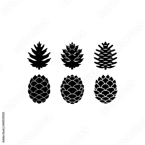6 different pine cone ornament silhouette vector 