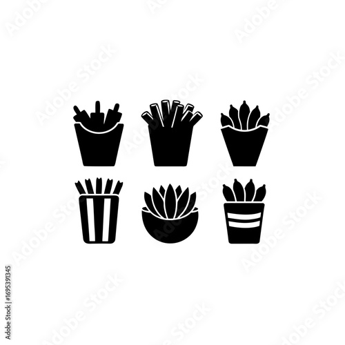 6 different plantain fry silhouette vector icons s