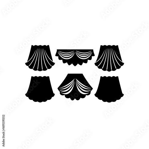 6 different pleated valance silhouette vector icon