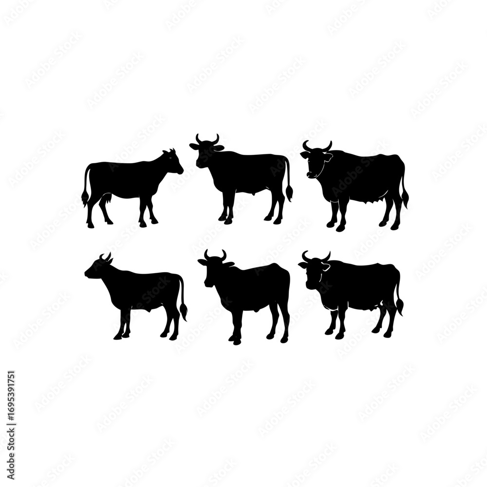 Obraz premium 6 different rendang beef silhouette vector icons s