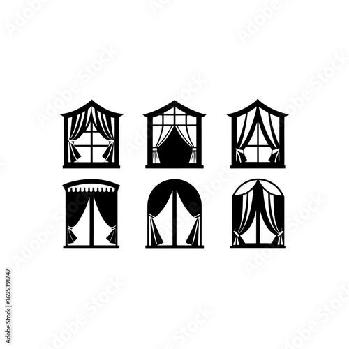 6 different renaissance window with heavy curtains