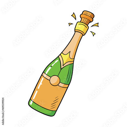 A festive bottle of champagne popping its cork, releasing a burst of bubbles and excitement, symbolizing joy, celebration, and the start of a memorable moment.
