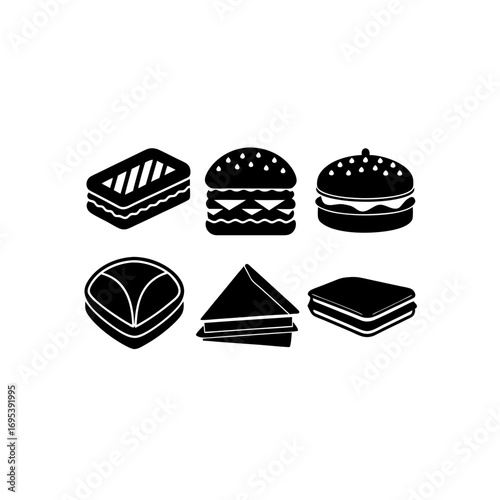 6 different sandwich maker silhouette vector icons