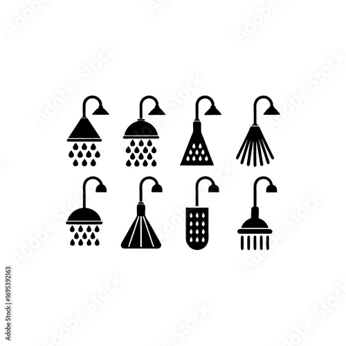 8 different shower head silhouette vector icons set