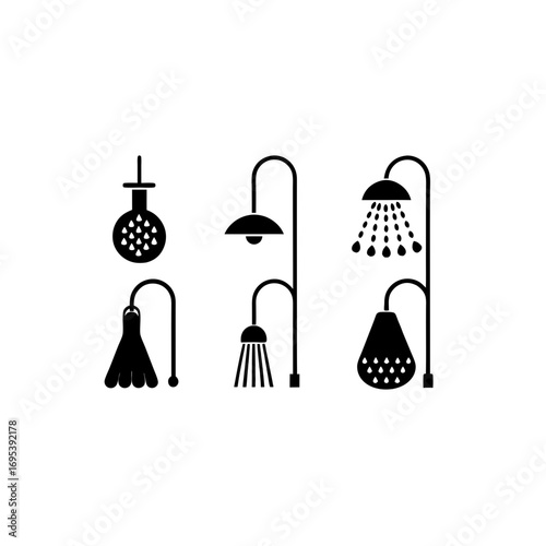 6 different shower silhouette vector icons set