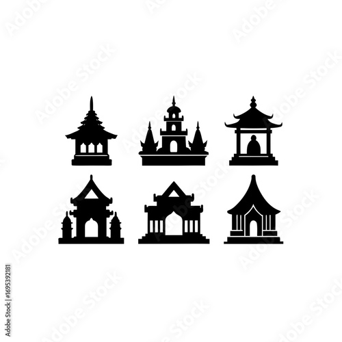 6 different shrine silhouette vector icons set