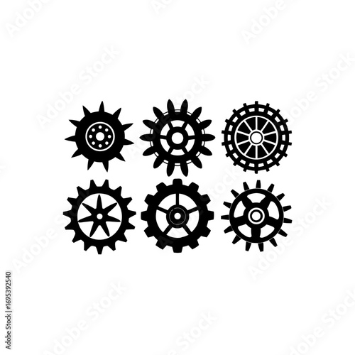 6 different steampunk gear ornament silhouette vector