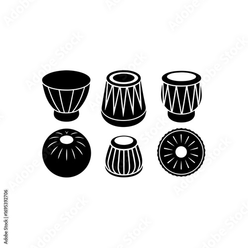 6 different tabla silhouette vector icons set