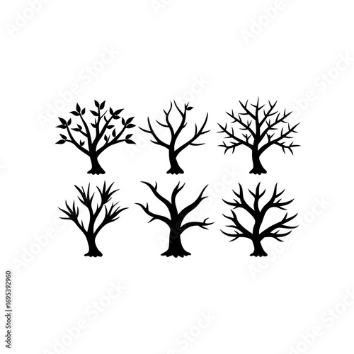 6 different tree branch ornament silhouette vector