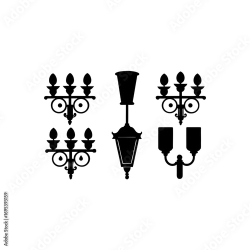 6 different wall sconce silhouette vector icons se