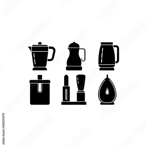 6 different water purifier silhouette vector icons