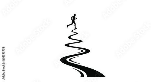 Silhouette of a runner on a winding path, symbolizing a journey and determination.