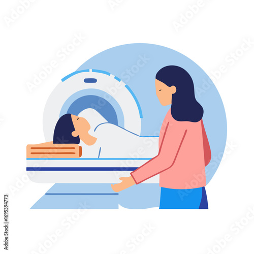 Young lady having CT scan in hospital
