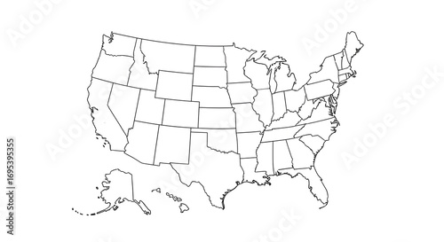 Outlined Map of the United States with State Borders