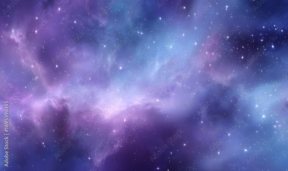 Obraz premium A Mesmerizing View of a Purple and Blue Nebula with Twinkling Stars Creating a Magical Cosmic Space. generative aI