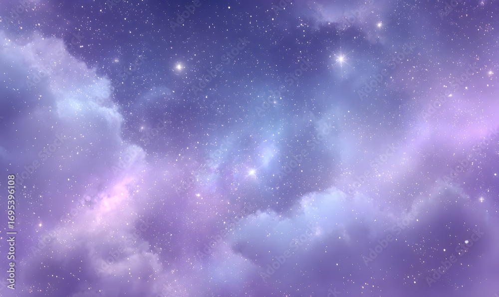 Fototapeta premium A Mesmerizing View of a Purple and Blue Nebula with Twinkling Stars Creating a Magical Cosmic Space. generative aI