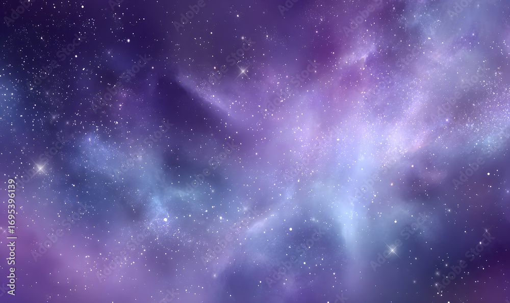 Fototapeta premium A Mesmerizing View of a Purple and Blue Nebula with Twinkling Stars Creating a Magical Cosmic Space. generative aI