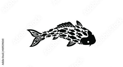 A large koi fish formed from a school of smaller fish, symbolizing unity and collective strength.