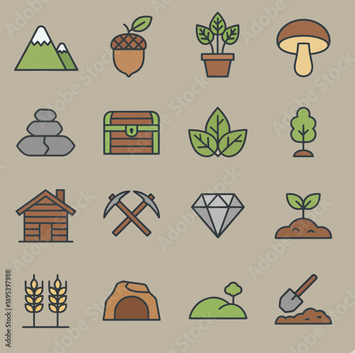 Adobe Illustrator Artwork Nature icon set features diverse earth elements suitable for environmental designs, educational materials, naturerelated branding, and earth day promotions.
