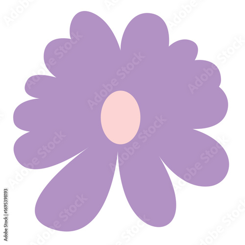 Purple flower with multiple rounded petals and lavender center. Suitable for floral designs, decorative graphics, or spring-themed art.
