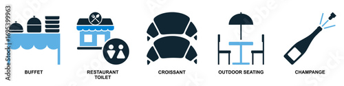 set of restaurant icon vectors for food and beverage, catering, and dining themes. These modern, simple icons are perfect for menus, apps, and websites to represent various culinary concepts.