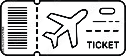 Airplane Ticket Icon with Barcode and Text
