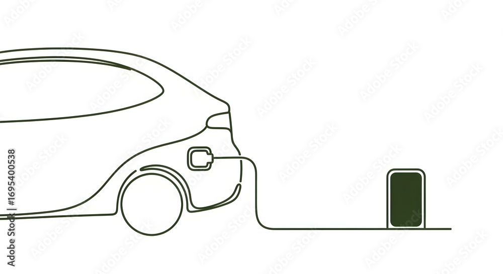 Obraz premium Minimalist Electric Car Charging Illustration with Smartphone