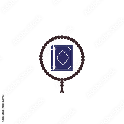 Islamic Holy Book and Prayer Beads Icon.