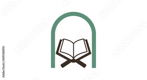 Open Book of Quran with Archway Symbol, Simple Islamic Design.