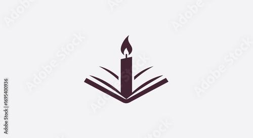 Open Book with Burning Candle Flame Symbolizing Knowledge and Illumination.