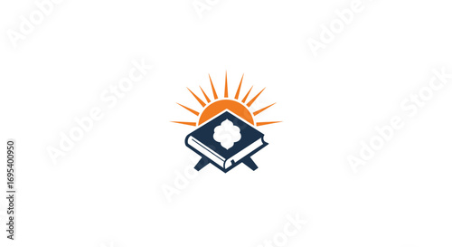 Quran Book Logo with Sun Symbol, Modern Design.