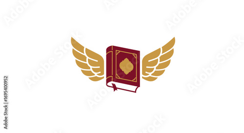 Ornate Red Book with Golden Wings, Symbolizing Knowledge and Spirituality.
