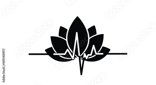 Serene lotus flower with a subtle heartbeat line, symbolizing peace and vitality
