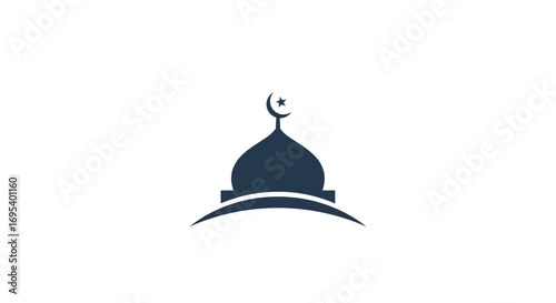 Simple Silhouette of a Mosque Dome with Crescent Moon and Star.