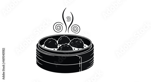 Steaming hot dumplings in a bamboo steamer, a delicious Asian delicacy