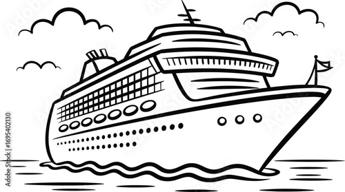 Black and White Illustration of a Cruise Ship