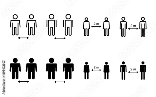 Social distance icon set. social distancing icon. self quarantine sign