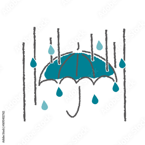 ゲリラ豪雨と傘の手描き風イラスト