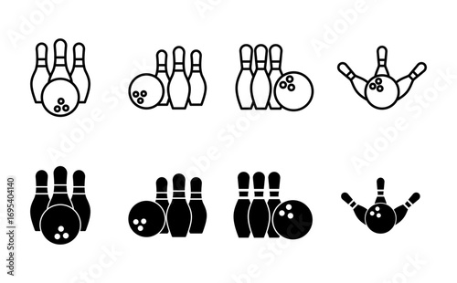 Bowling icon set. bowling ball and pin icon. bowling pins