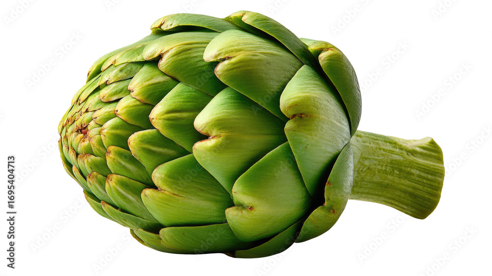 Obraz premium Artichoke's Green Elegance: A detailed macro shot reveals the vibrant green beauty of a single artichoke. The tight.