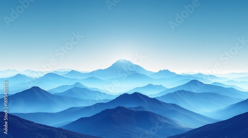 Blue mountain in minimalist style, serene natural landscape background for design, wallpaper and branding