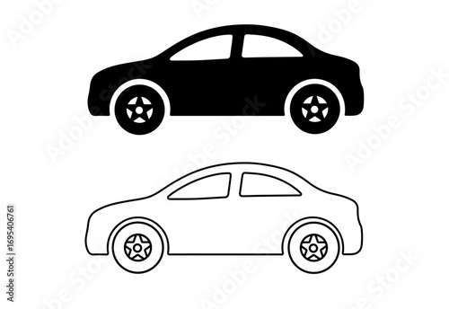 a pair of black silhouette and outline car vectors