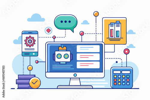 Flat vector icon of a business trainer giving a financial presentation with a dollar sign on a board in front of an audience. Perfect for illustrating concepts such as business training, investment ed