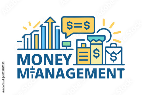 Flat vector icon of a business trainer giving a financial presentation with a dollar sign on a board in front of an audience. Perfect for illustrating concepts such as business training, investment ed