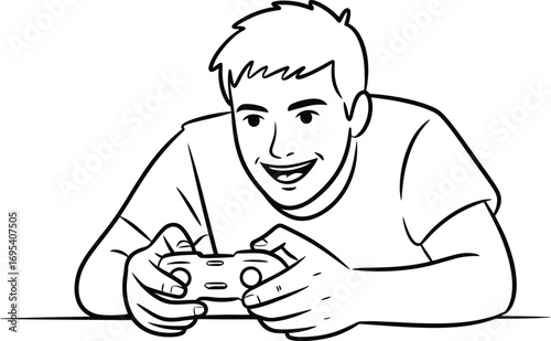 Young man playing video games with a controller