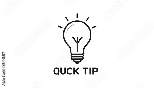 Simple black line drawing of a lightbulb, with the words 